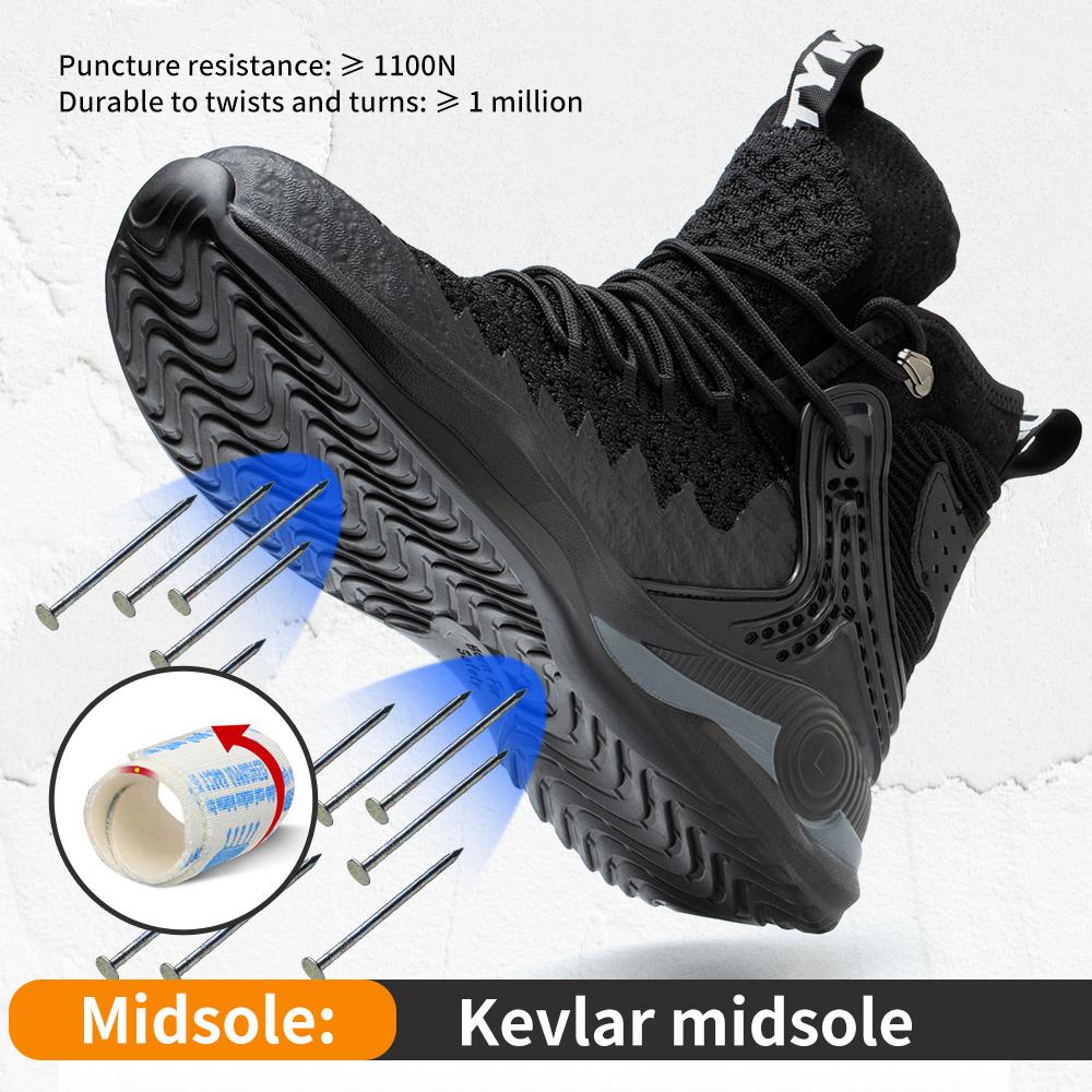 Men's High-Top Work Boots Safety Smash-Proof Steel Head Puncture-Proof Kevlar Outdoor Men's Safety Shoes