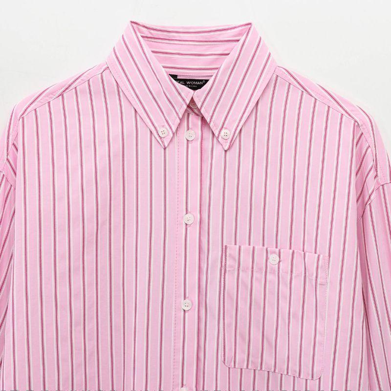 Kaslead New Arrival Women's Fashion Style Fashion Stripes Loose Comfortable Long Sleeve Lapel Shirt 2492161