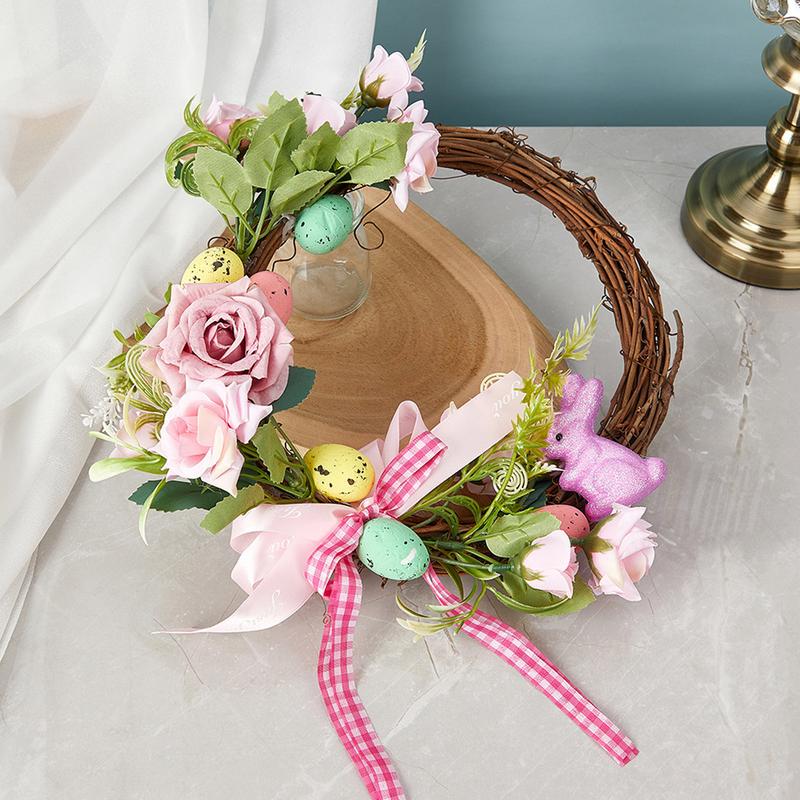 2025 Easter Wreaths For Front Door Simulated Spring Flower Artificial Wreath Easter Farmhouse Wall Rabbit Plant Garland