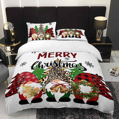3pcs Christmas Gnome Plaid Bedding Duvet Cover Set Merry Christmas Gnome Bedding Quilt Set Christmas Themed Bed Quilt Set Winter