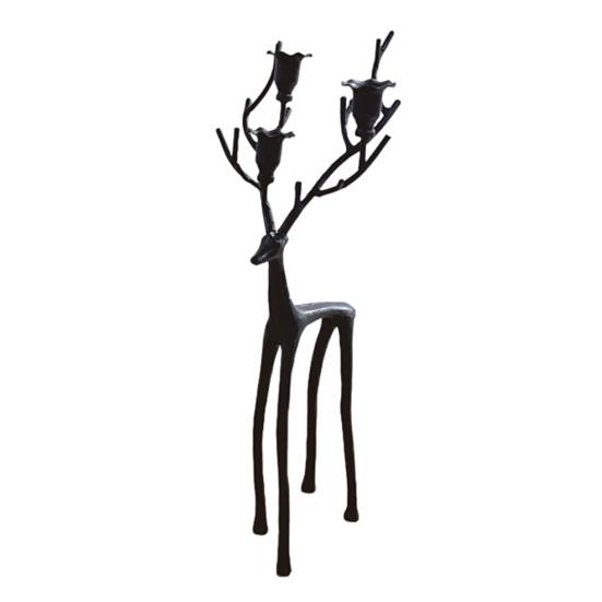 Black Reindeer Statue Candle Holder Vintage Iron Art Candlestick Home Office Living Room Taper Candle Stand Table Centerpiece Ornament