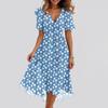 Women's Fashion Casual V Neck Short Sleeve Ruffled Vintage Printed Dresses