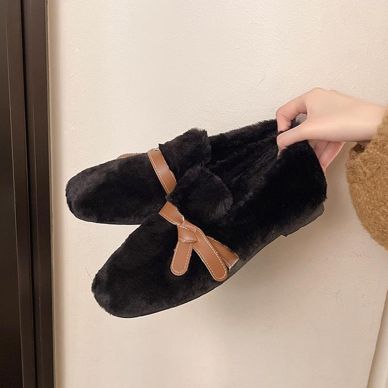 Thick-soled heightening fleece round-headed fluffy shoes for women to wear in autumn and winter, gentle Internet celebrities pedal beanie shoes in w