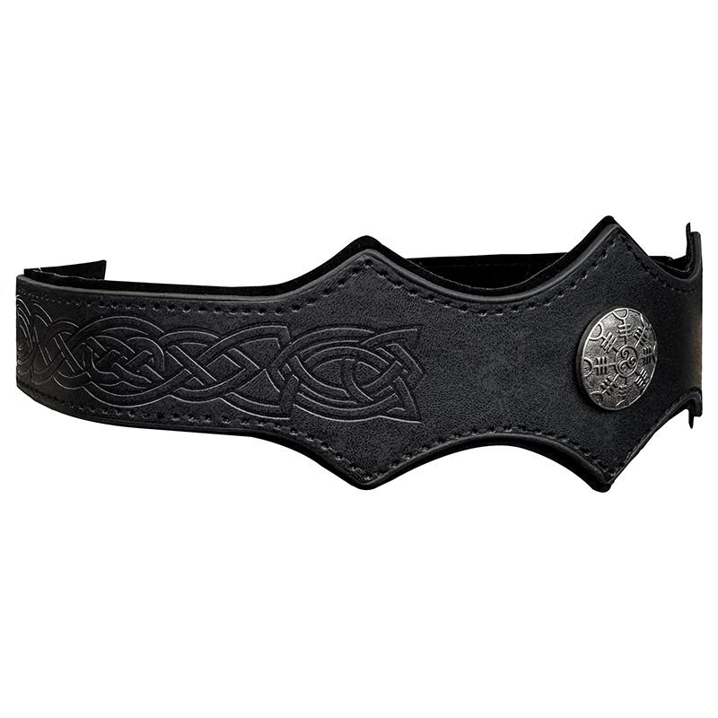 Diadème Viking Médiéval Anneau de Tête en Cuir PU Couronne de Roi Renaissance Couvre-chef Bandeau de Chevalier Noble Médiéval Accessoires Cosplay Larp One Size black