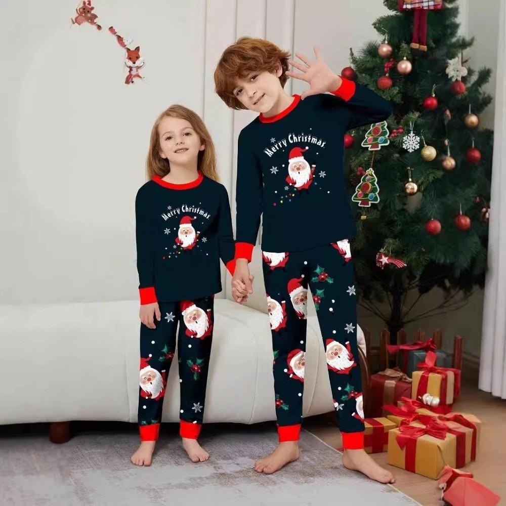 Christmas Family Matching Outfits Cute Santa Soft Loose Christmas Pyjamas Set Top+Pants Printed Adult Kids Loungewear Dad Mom