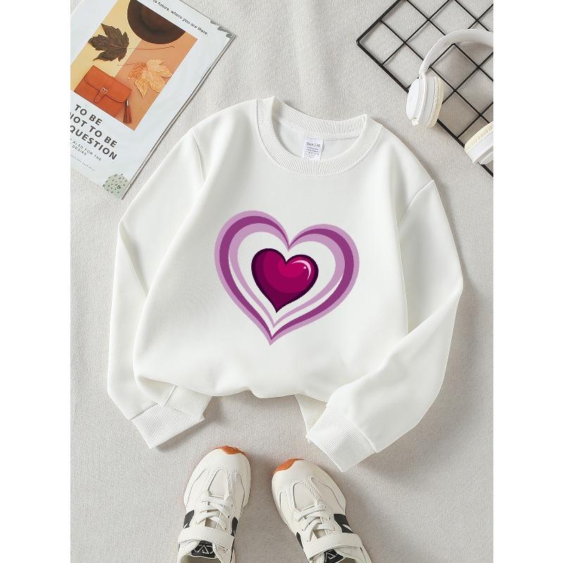 European Sizes Girls Layered Heart Design Crewneck Sweatshirt | New Year Western Style, Soft Long Sleeved T-Shirt, Casual for Little Girls.