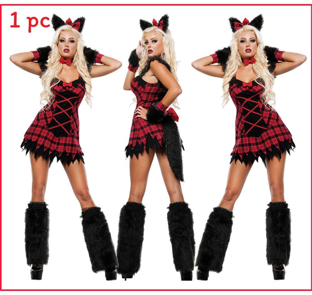 Animal Furry Costume Hood With Mini Skirt Halloween Carnival Cosplay Dress Up Party Outfit