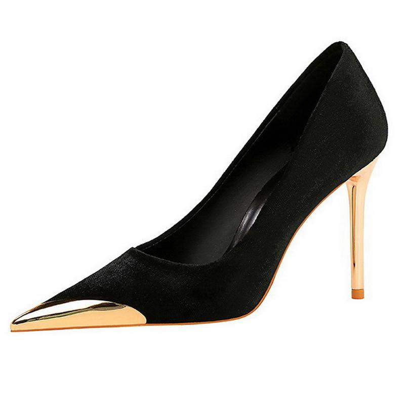 10cm Absatz Damen Pumps Metall Spitze Hoher Dünner Absatz Schuhe Büro Nachtclub Party Hochzeitsbankett Model Gastgeber Stiletto Schuhe