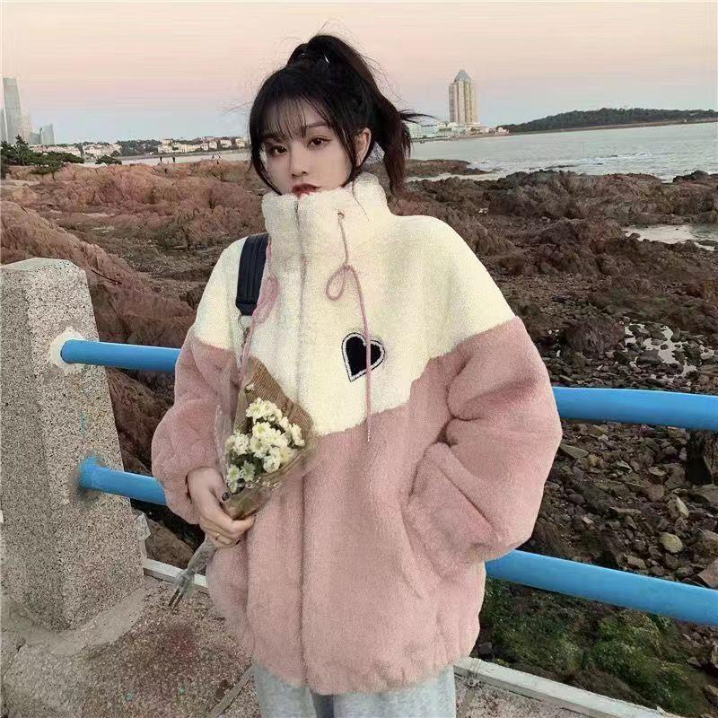 Women's Autumn Winter Fashion Trend Fleece Lined Thickened Warm Half High Collar Coat