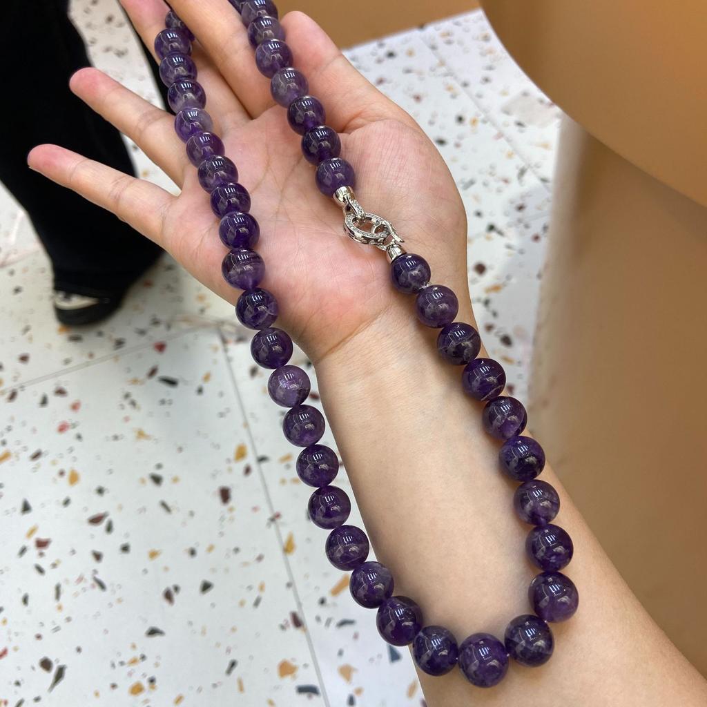 12Mm Natural Amethyst Beaded Necklace Bracelet Set Female Simple Fashion Versatile Atmosphere Necklace Jewelry