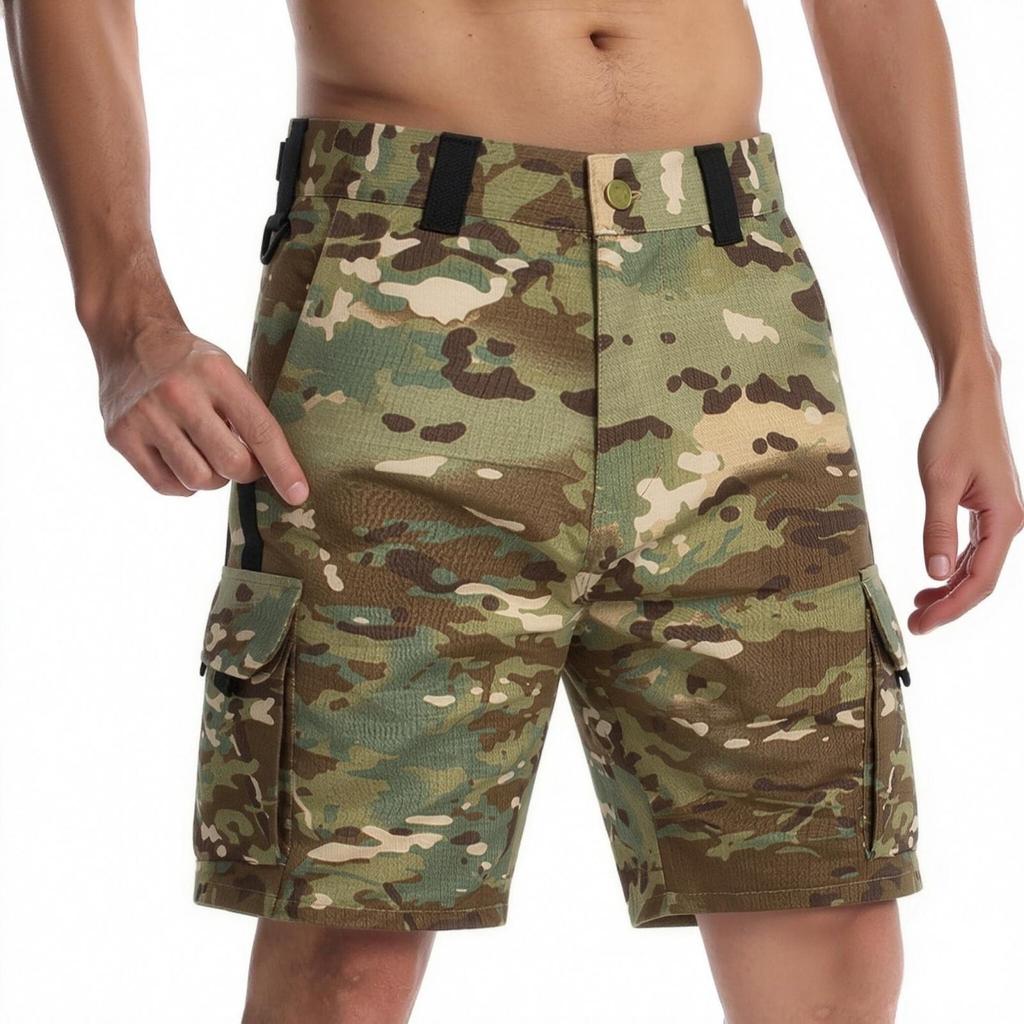 Men's Cargo Shorts Durable Fabric Multi Pocket Design Adjustable Waist Outdoor Utility