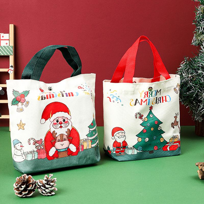 1pc New Year Xmas Tree Elk Santa Claus Gift Bags Christmas Cartoon Canvas  Handbags Merry Christmas Decor Party Favors Supply