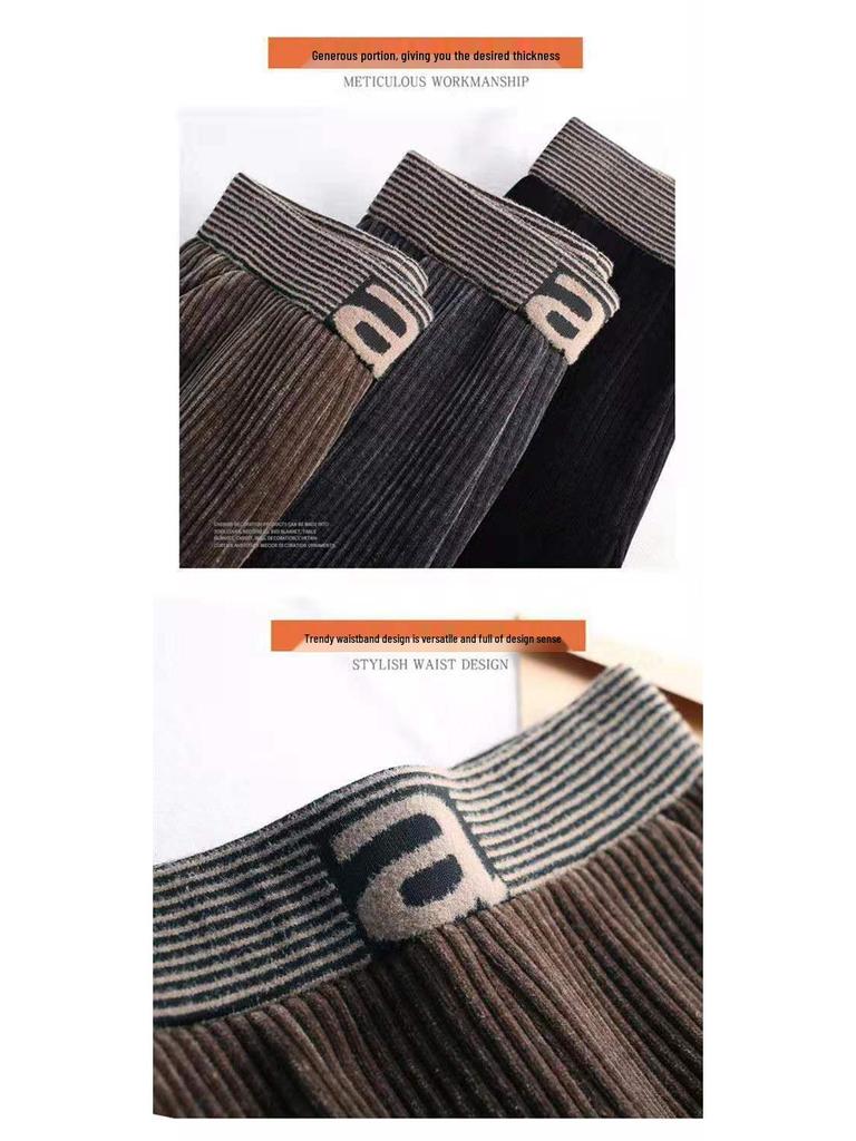 Dámské manšestrové kalhoty s vysokým pasem a širokými nohavicemi s fleecem - Pohodlné, volný střih pro podzim a zimu.