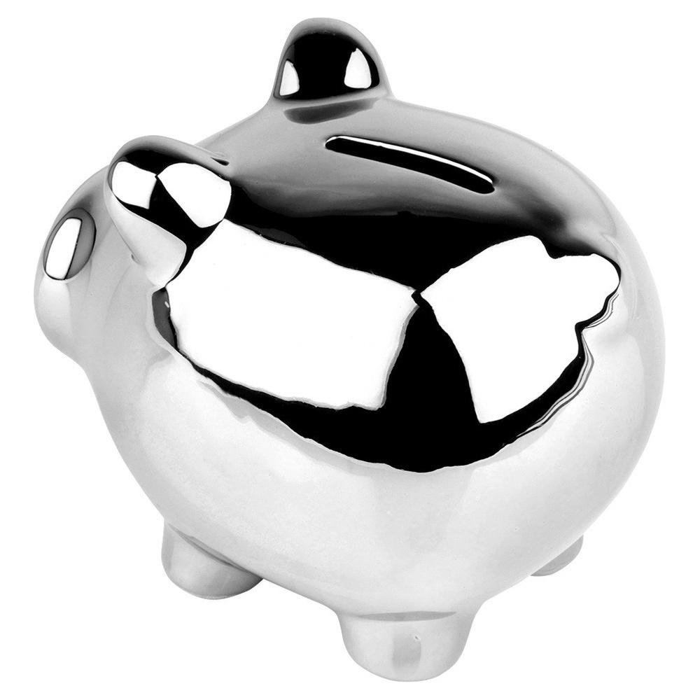 Ceramic Mirror Silver Piggy Bank 11.5 X 9 Cm