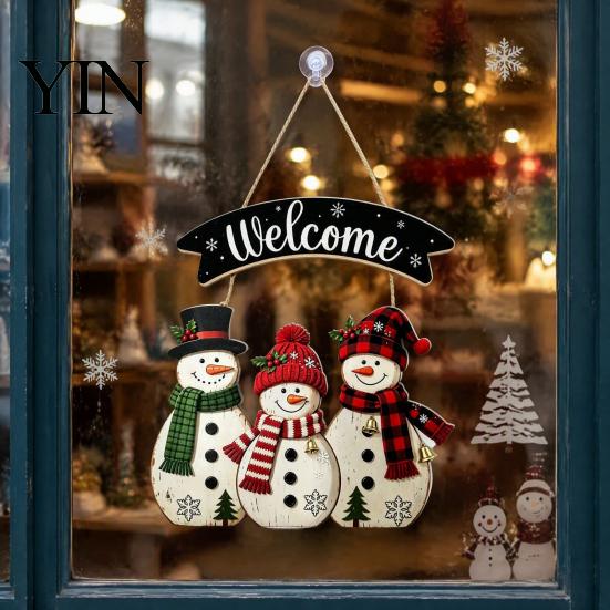 Vintage Style Seasonal Home Accents Christmas Wooden Hanging Sign, Rustic Holiday Wall Decor with Santa Claus Door Hanger Reindeer And Snowman