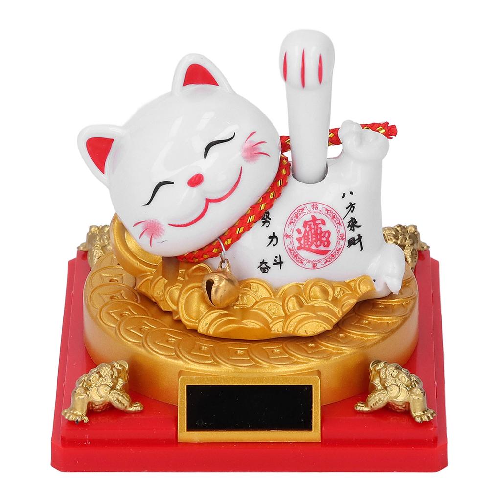 Lying Waving Fortune Cat Solar Powered Wealth Welcoming Lucky Cat Decoration for Home Car Dashboard Ornament