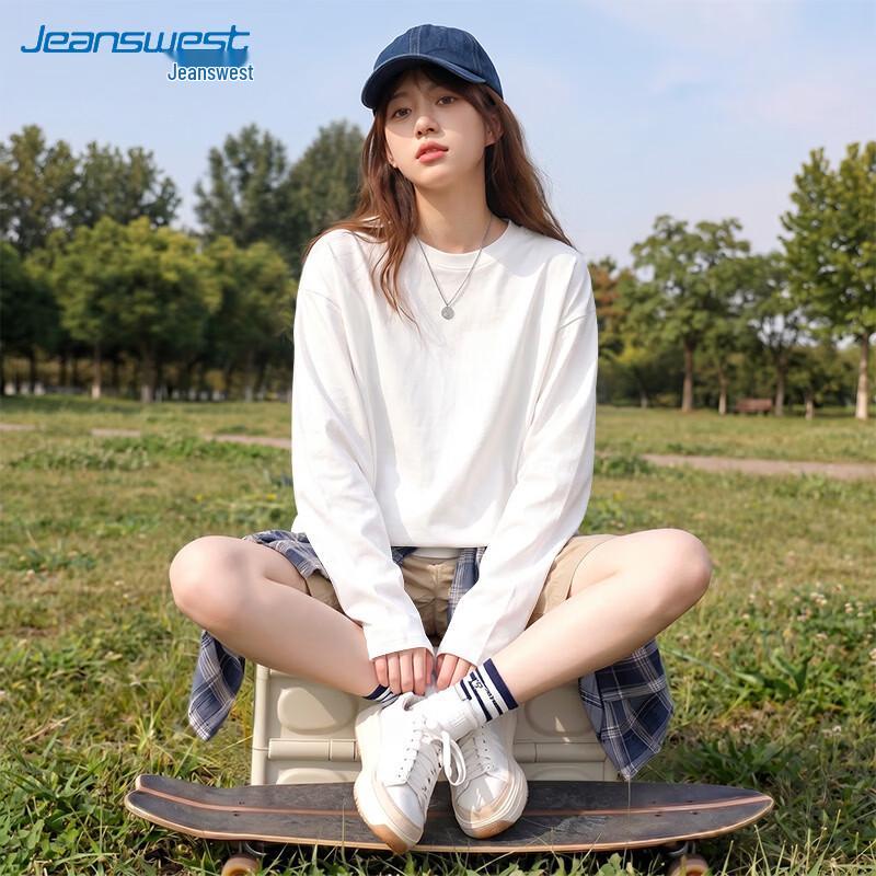 Женская футболка Jeanswest 2026 Осень, чистый хлопок, свободная, с длинным рукавом
