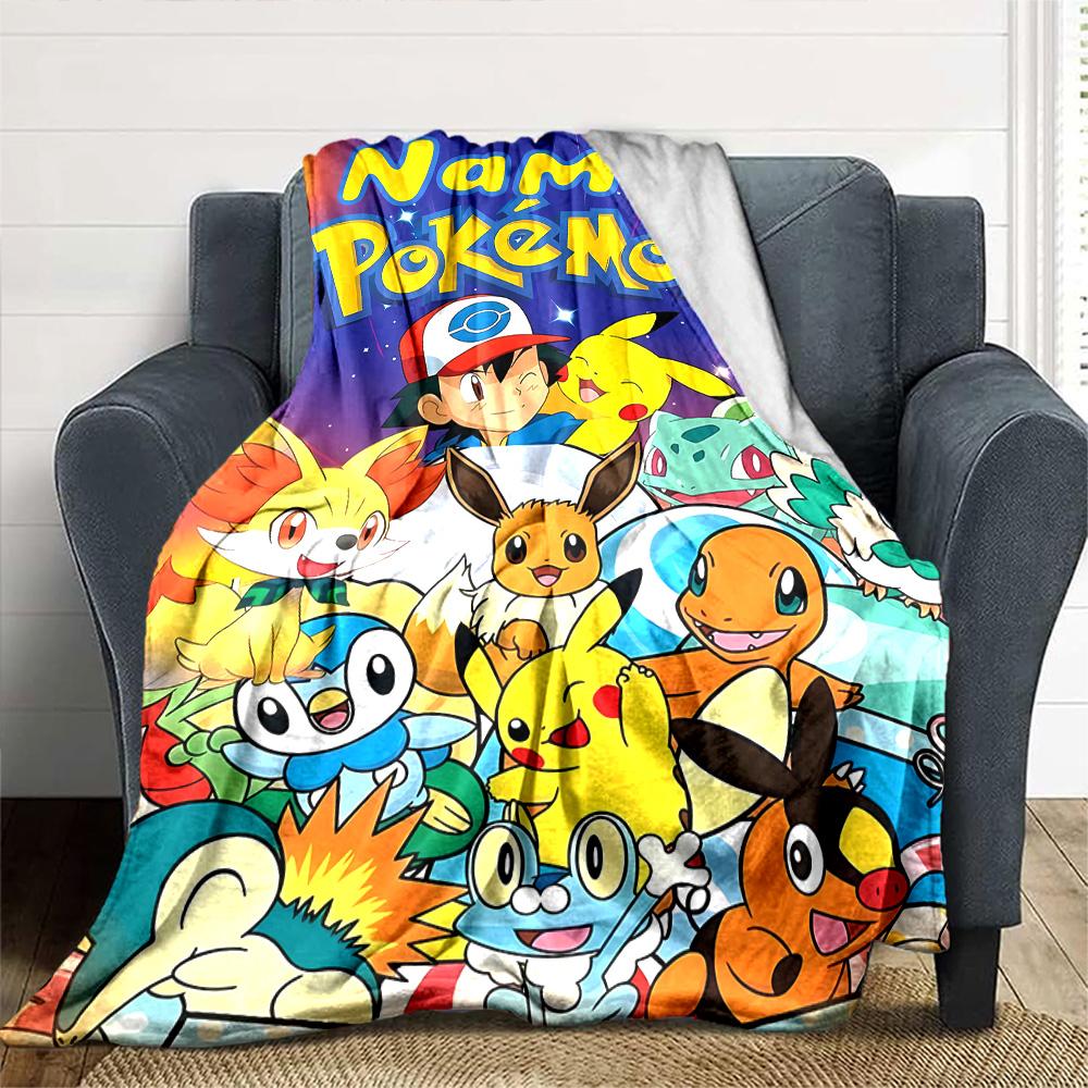 Coperta Personalizzata Nome Personalità Pokémon Ash e Pikachu Morbida e Calda per Divano Ufficio Letto Viaggio Pausa Pranzo, Regalo Adatto a Tutte le Stagioni