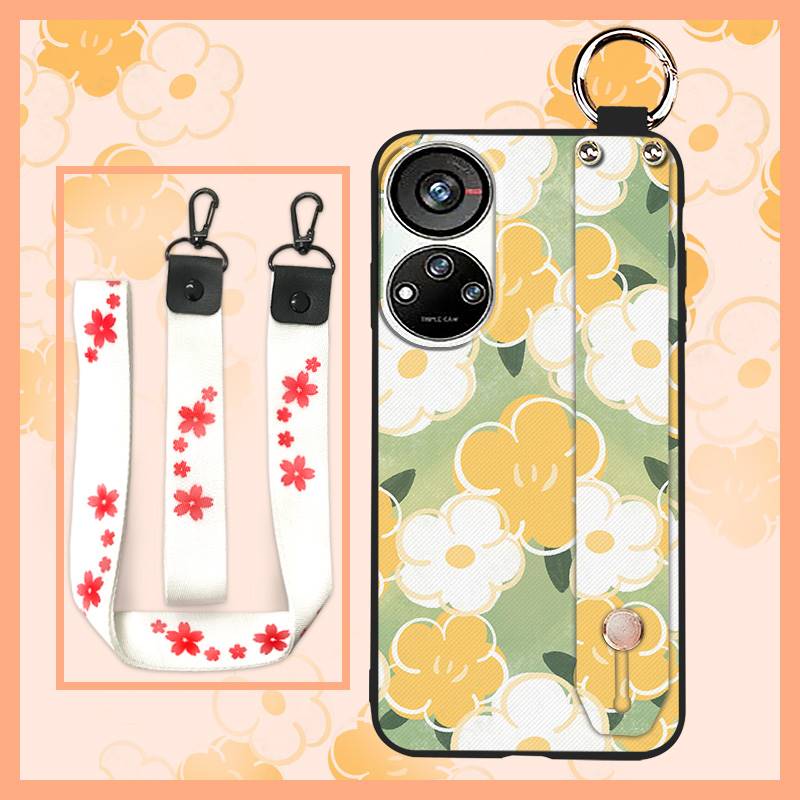 Anti-dust Wristband Phone Case For ZTE Blade V40S/Axon40 SE Flower Durable Fashion Design Ring Back Cover Silicone