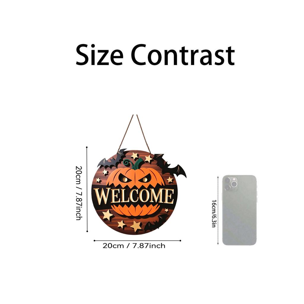 Halloween Wooden Pumpkin Welcome Sign for Front Door, Porch and Outdoor Wall Hanging Decor
