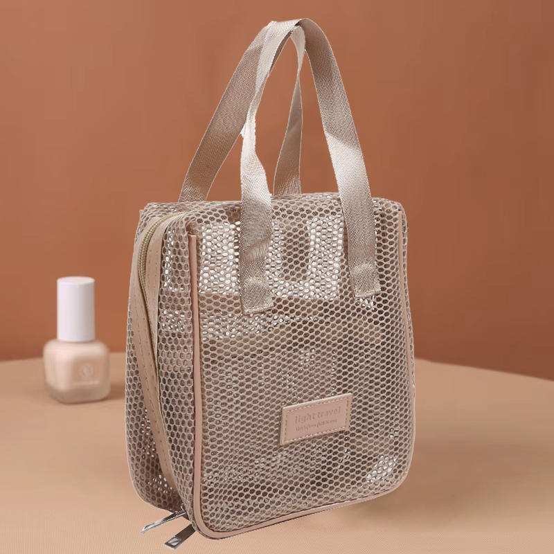 Fashionable Casual Mesh Makeup Bag Large Capacity Handheld Multifunctional Partition Travel Grooming And Storage Bag