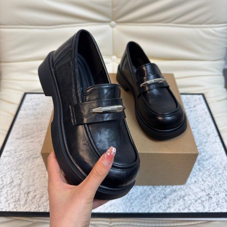 thick-soled small leather shoes thick heel shallow mouth single shoes spring new muffin Mary Jane 36 чёрный