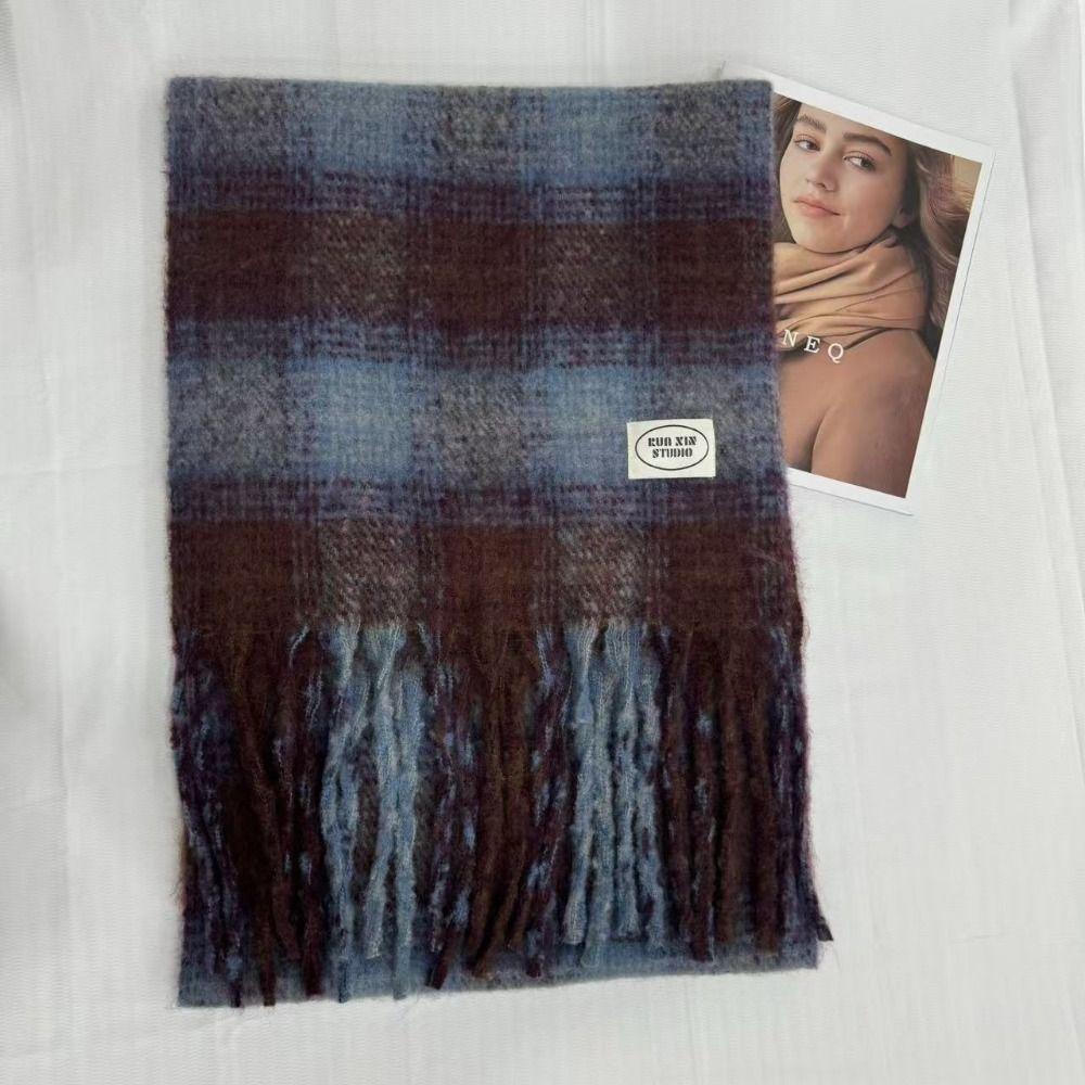 Warm Circle Yarn Shawl Cold Proof Winter Neck Scarf Wrap Women Plaid Tassel Scarf  Outdoor
