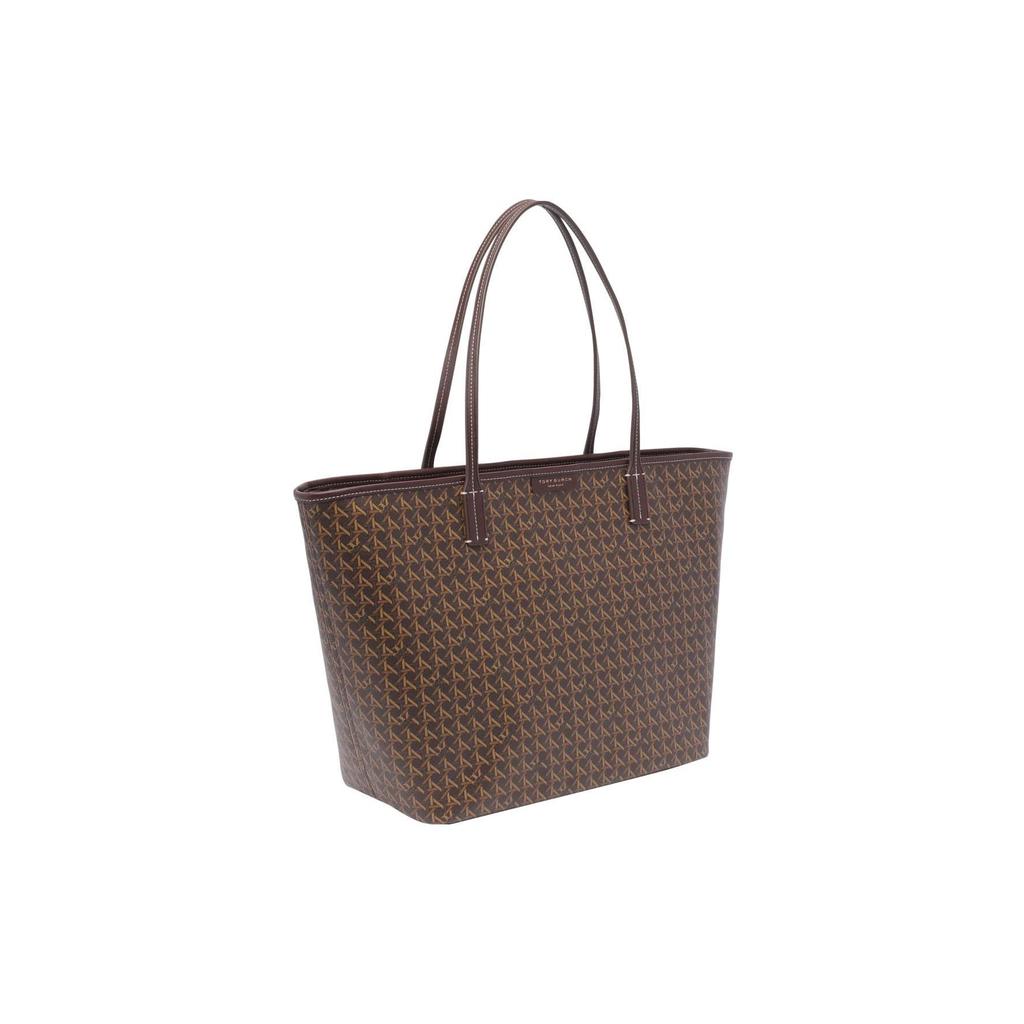 Tory Burch Vintage Floral Print Coated Canvas Tote Bag Women Tote Bags Brown 145634-207
