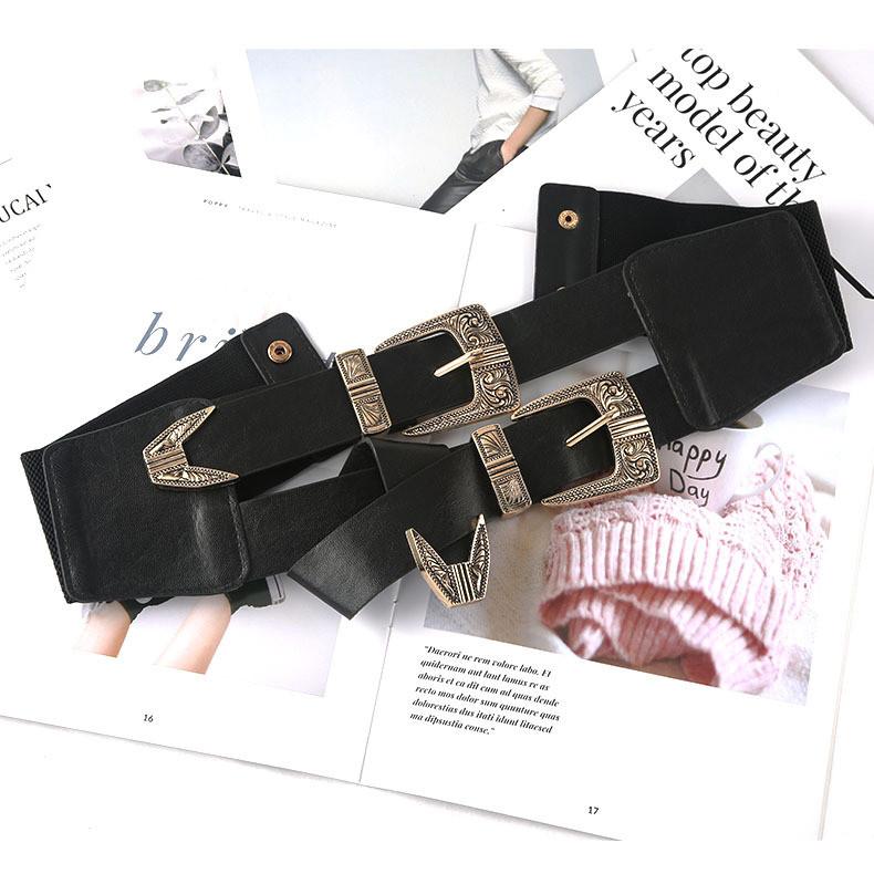 Fashion Waist Belt With Double Head Metal Carved Buckle For Women Dress And Long Skirt