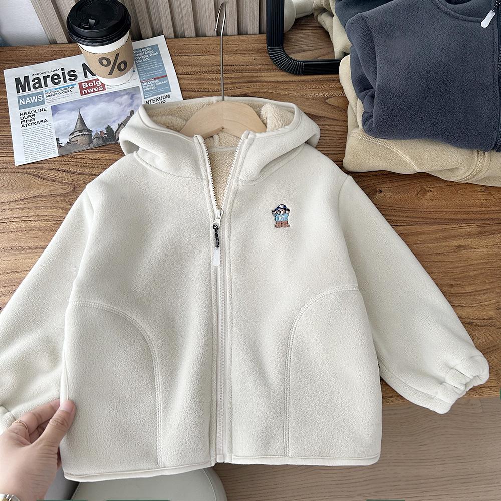 

Autumn Winter Childrens Boys Outerwear Zipper Hooded Thick Lamb Fleece Kids Boys Jacket Velvet Warm 3-10 Years Boys Coat 100 абрикосовий