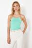 Women's Fashion New Blouse Green Strappy Basic Top Knitwear Blouse