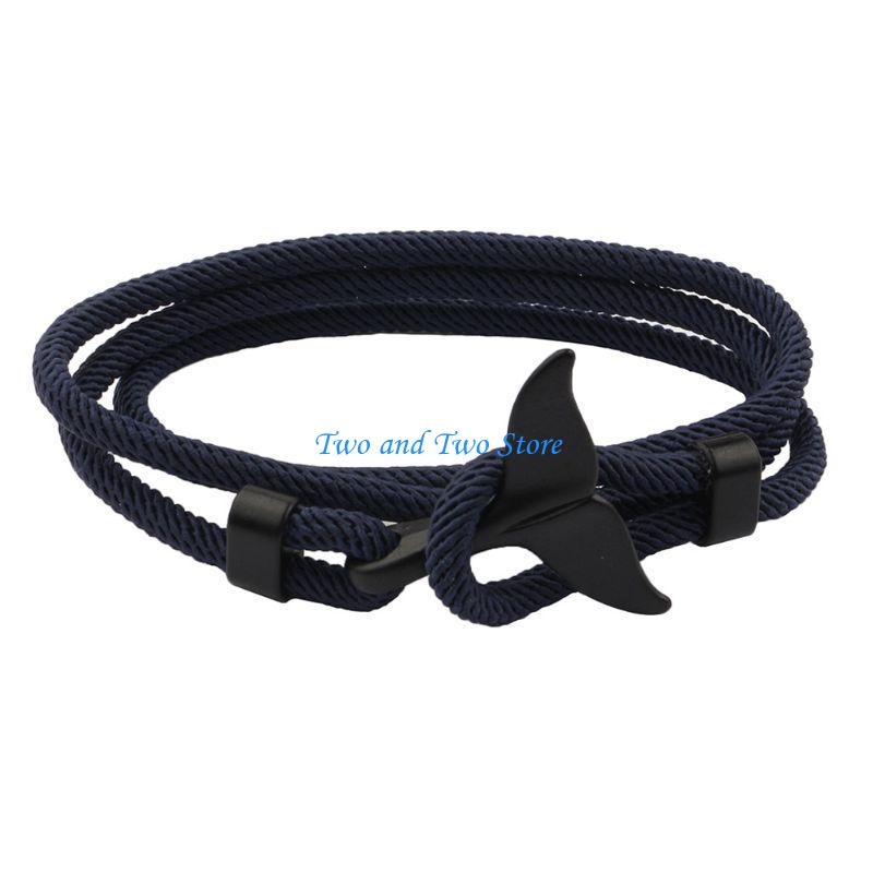 HX6F Bracelets Summer Handmade Whale Tail Viking Rope String Jewelry for Women Men
