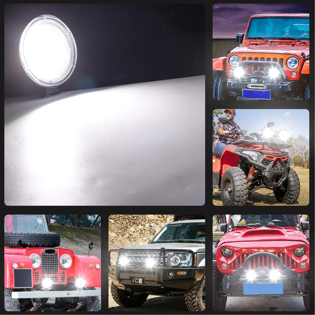 X-STYLE 84W LED Work Light, 12V/24V, Wide Angle, Round, Set of 2 (White), for Cars, Construction, and Agricultural Machinery
