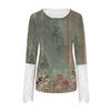Women's Round Neckline With Buttons Slim Soild Printed Stitching Lace Long Sleeve Top