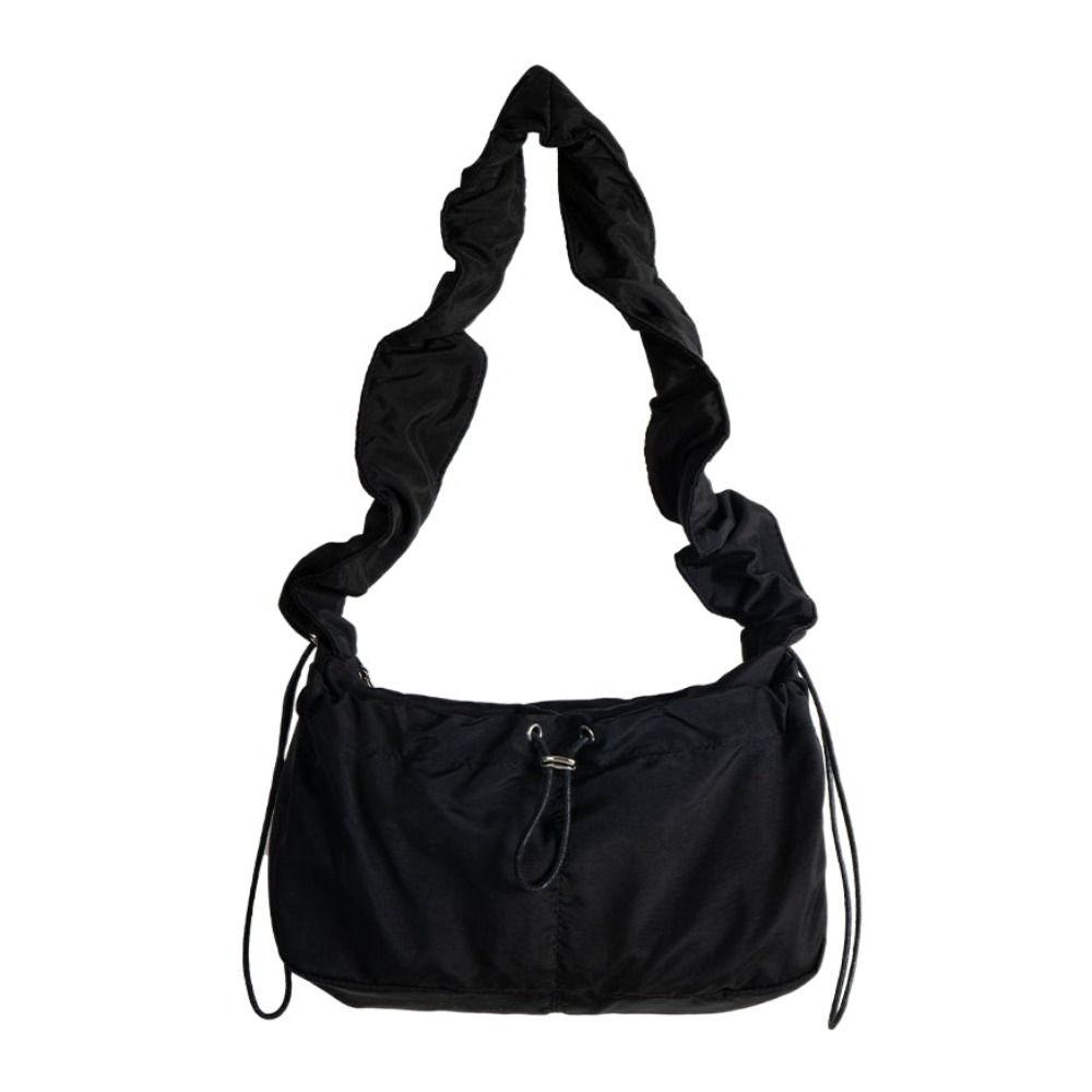 Drawstring Pleated Shoulder Bag Solid Color Nylon Underarm Bag Fashion Cloud Crossbody Bag  School