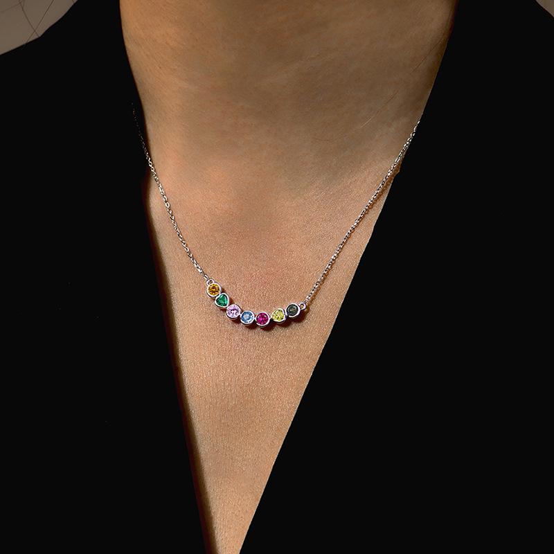 Dopamine Rainbow Moissanite Necklace: Sterling Silver Gold-Plated Clavicle Chain