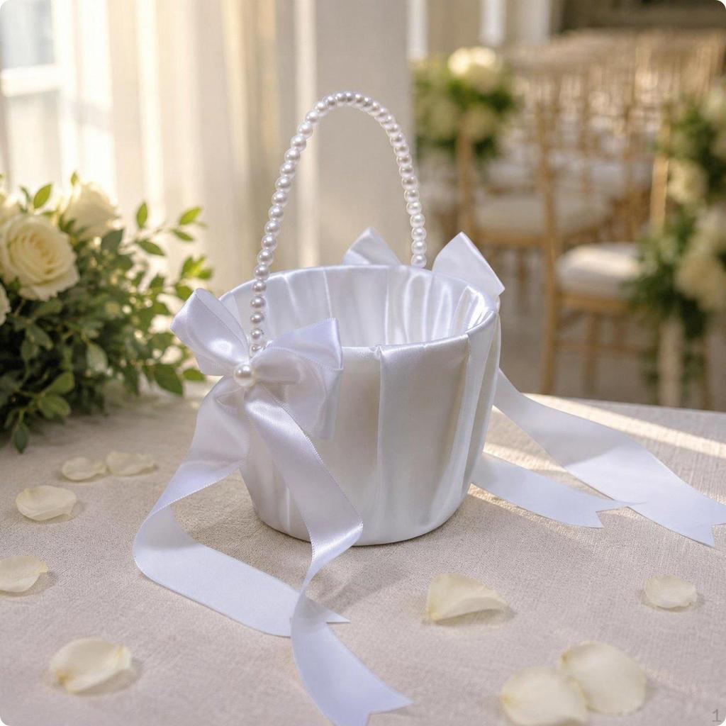 Wedding Flower Girl RibbonTrimmed Basket Decoration Satin Romantic Design