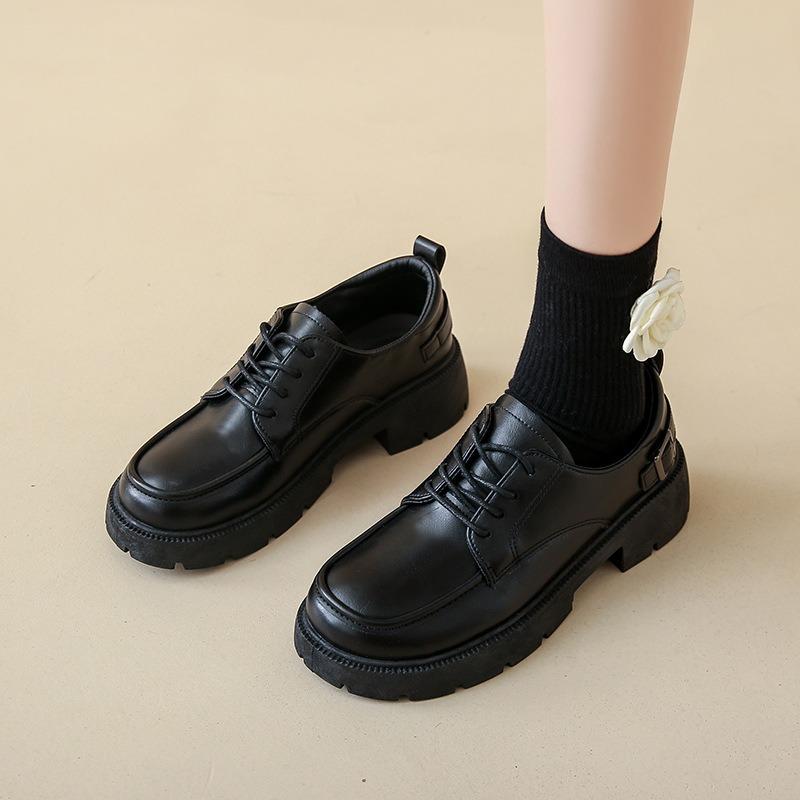 Autumn New Glossy Small Leather Shoes Women's Tide Thick Sole Heightening Lace-up Retro College