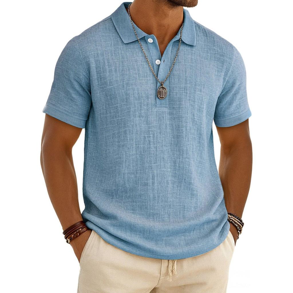 VEZFAA Damenmode, lässig, Sommer, Frühling, einfarbig, kurzärmelig, Polo-Ausschnitt, Blusen und Hemden
