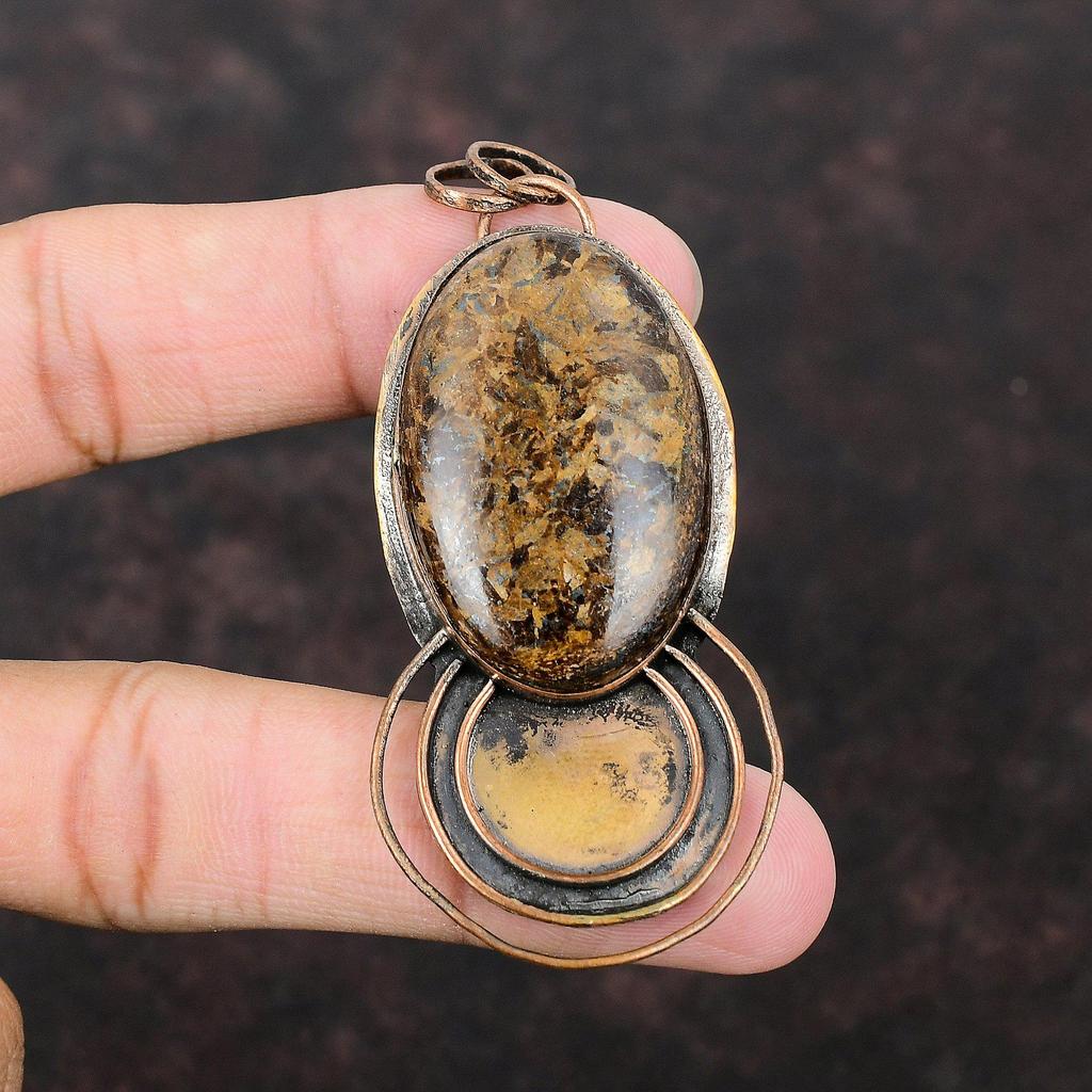 Bronzit Anhänger Kupferanhänger Stilvoller Anhänger Edelstein Kupfer Schmuck Handgefertigter Anhänger Bronzit Schmuck Boho Stil Anhänger Geschenk für Frauen