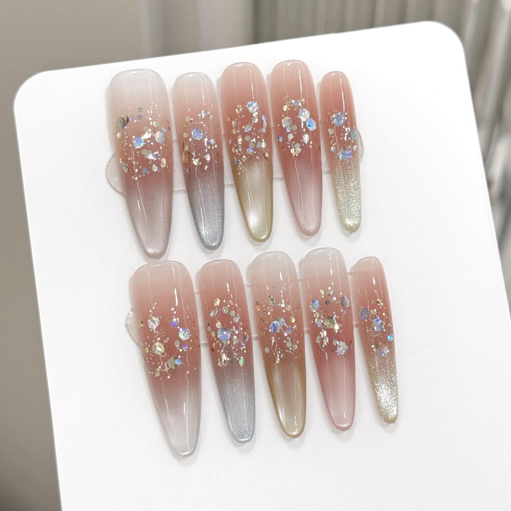 Yihe Vitality Rainbow Cat Eye Blush: Handmade Flashy Wearable Nails