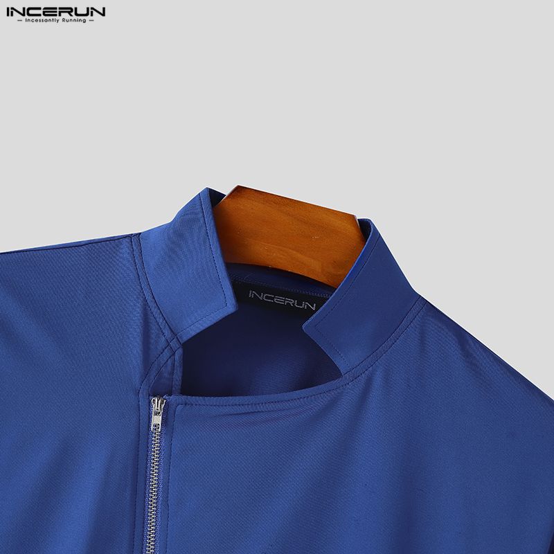 INCERUN Magliette Casual da Uomo con Collo Stretto, Manica Lunga, Zip Laterale, Vestibilità Aderente