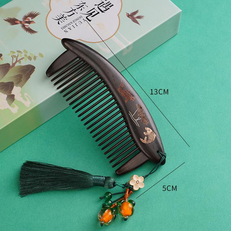 Fioletowe drzewo sandałowe Rzeźbiony drewniany grzebień Pudełko prezentowe - Wysokiej klasy prezent na ślub i Dzień Matki