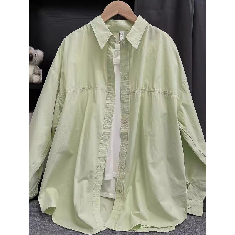 Women's Loose Pure Cotton Solid Color Shirt - Casual, Slim, Versatile Layering Top for Spring/Autumn, Sun-Proof and Stylish.