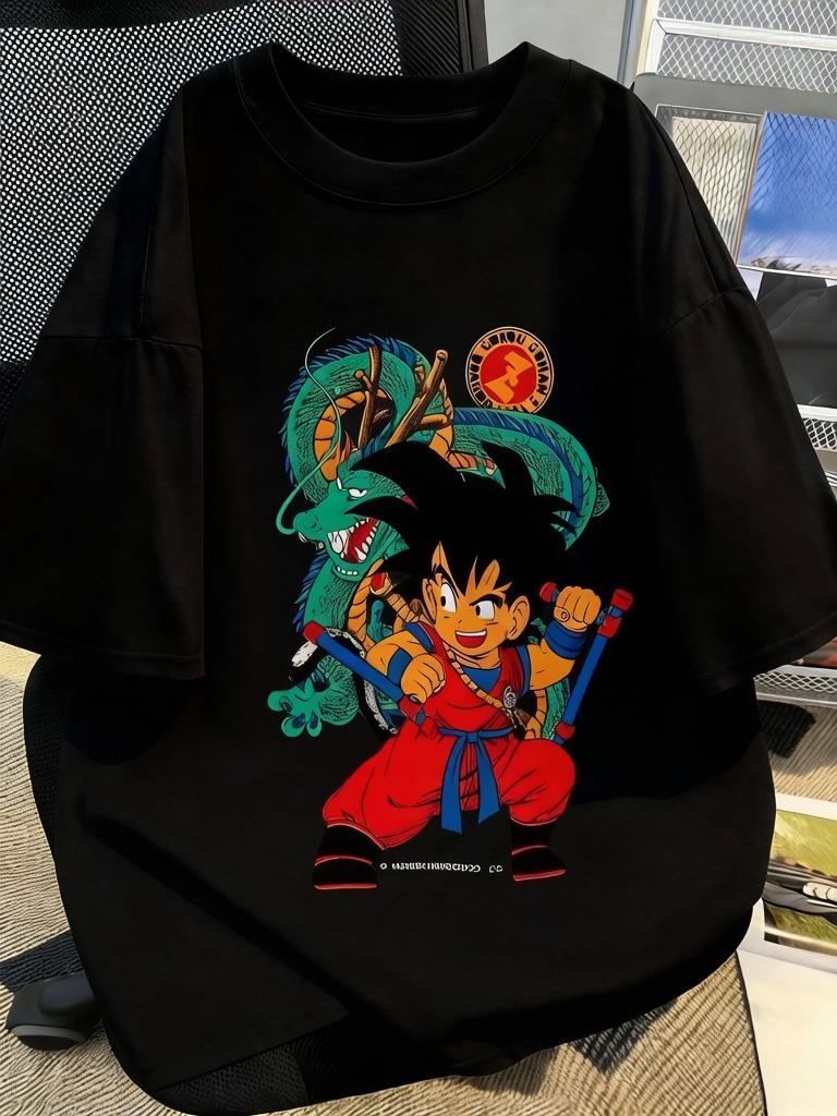 White Dragon Ball Print Summer Unisexs and Womens Tshirts Parents and Childrens Top 2000 Style Original Street Fashion Trend