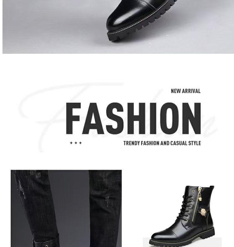 Stivali Martin da Uomo 2025 in Pelle Nera a Mezza Gamba, Vera Pelle, Resistenti all'Usura, con Zip