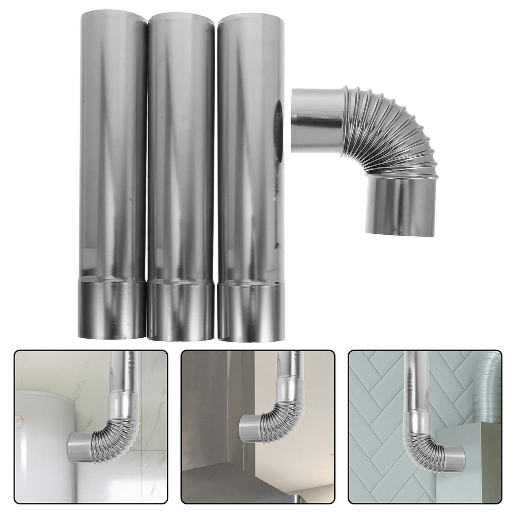 3Pcs Stainless Steel Chimney Flue Vent Straight Tube Elbow Adapter for Gas Water Heater Exhaust Vent