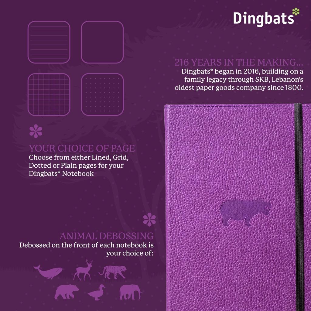 Wild Animals Lined Medium Purple A5 Hardcover Cream 100gsm Paper Bookband Bookmark Included Dingbats - Notebook, Birch, - - Ink-Resistant - Pocket, &