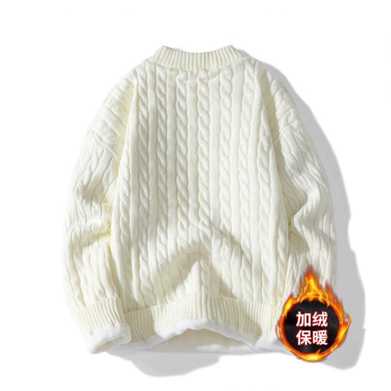 New Autumn and Winter Round Neck Twisted Sweater for Men Solid Color Loose Knitted Sweater