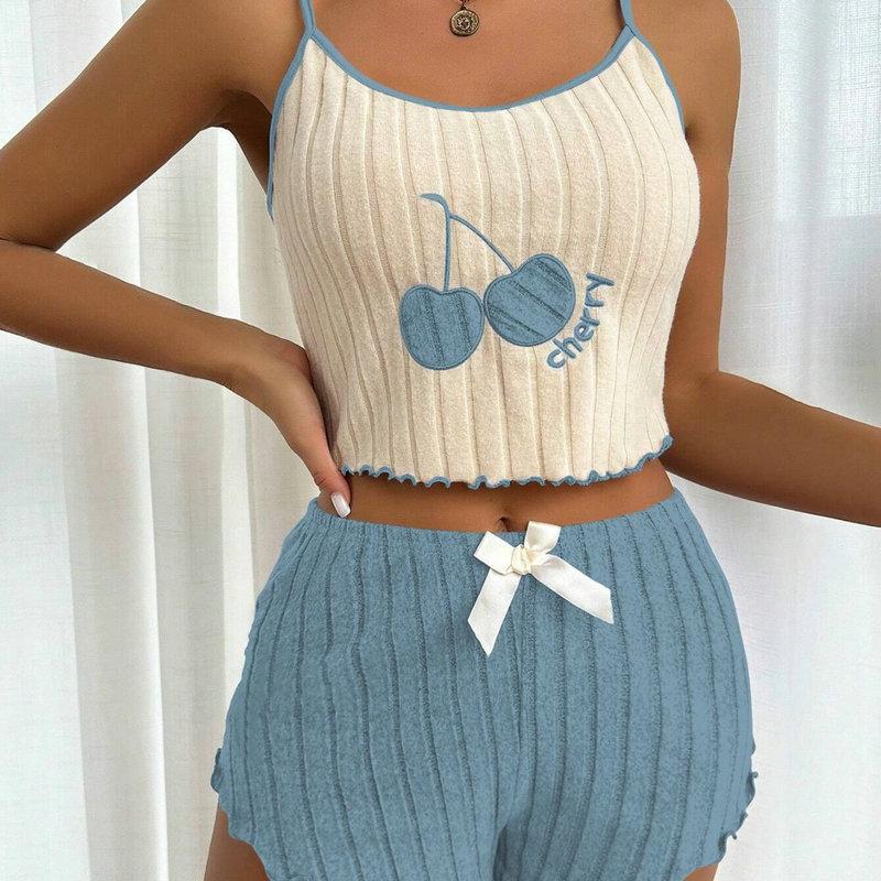 Large size sex pajamas embroidered polished pajamas women's sleeveless suspenders shorts pure desire set loungewear comfortable